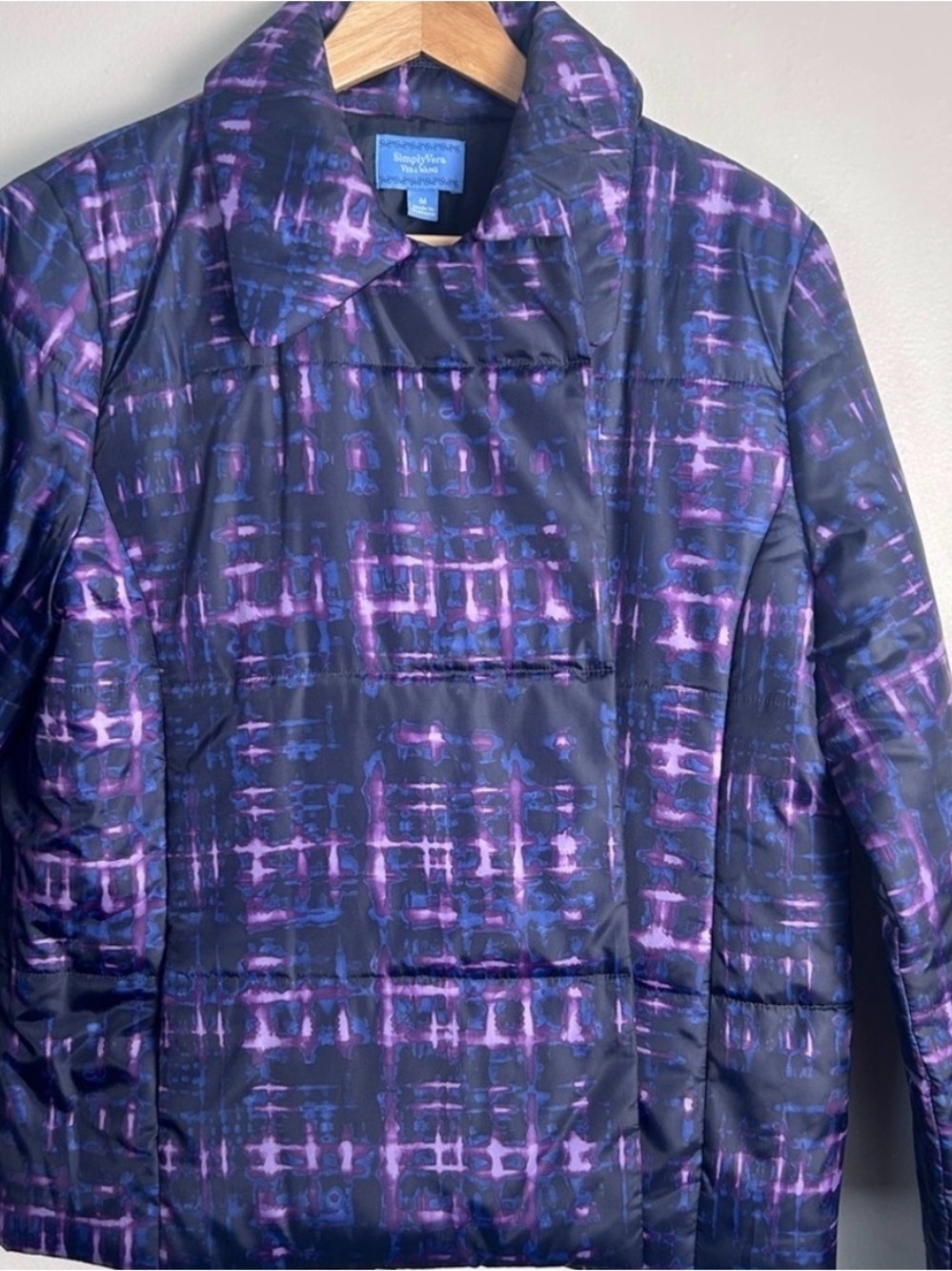 Simply Vera Vera Wang Purple and Blue Patterned Puffer Jacket